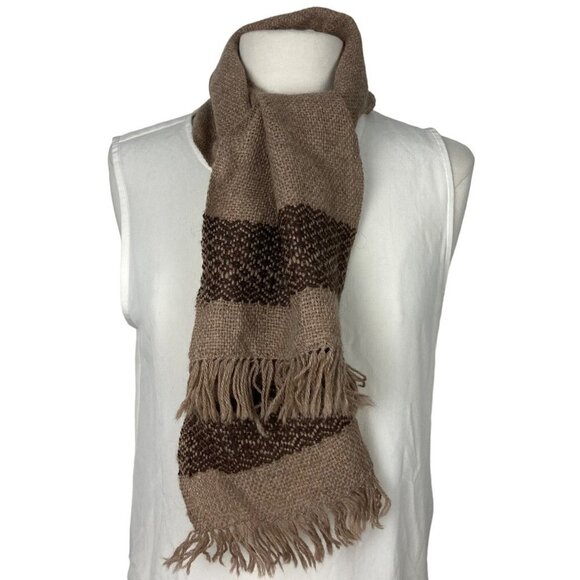 Vintage Barbara Waka Hand Woven Scarf Beige Brown Mohair? Very Soft Warm 49" - Picture 1 of 6